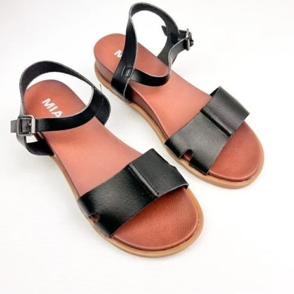 MIA sandal womens size 8 Olina vegan leather black adjustable ankle strap